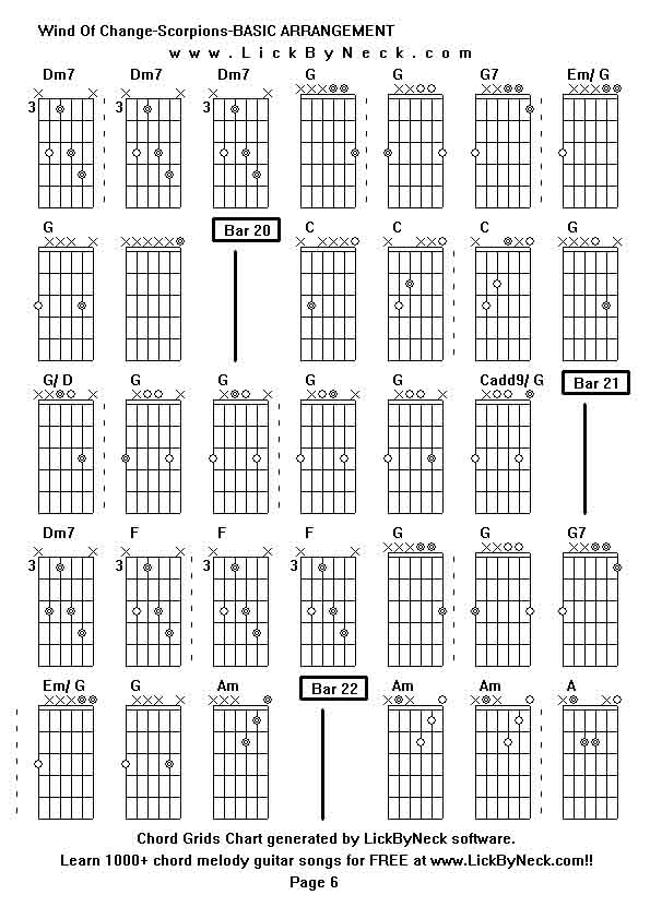 Chord Grids Chart of chord melody fingerstyle guitar song-Wind Of Change-Scorpions-BASIC ARRANGEMENT,generated by LickByNeck software.